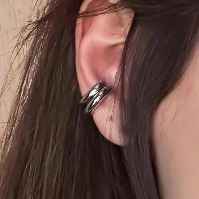 Punk Asymmetric Metal Ear Clip Double Round Ear Clip