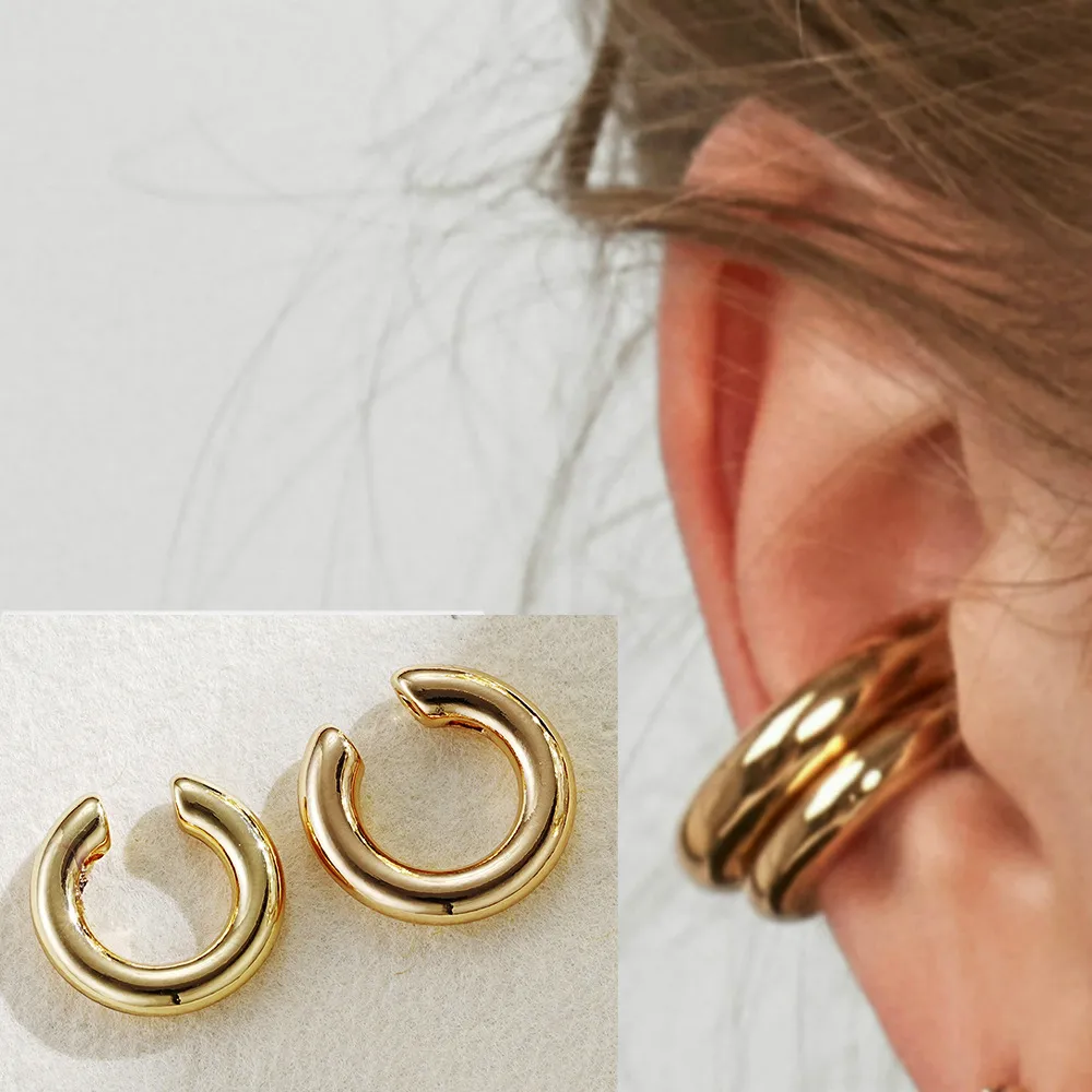 Punk Asymmetric Metal Ear Clip Double Round Ear Clip
