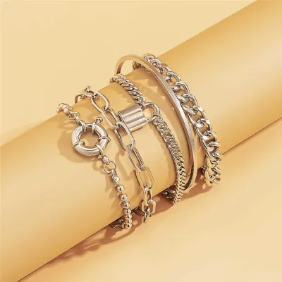 Fashion 4pcs/Set Women Chunky Chain Bracelets Set Alloy Geometric