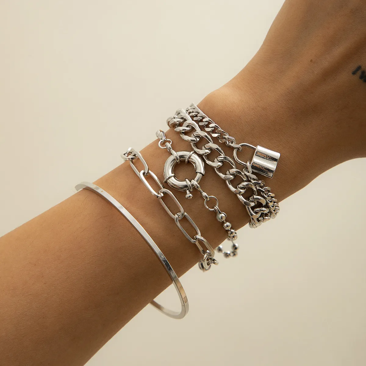 Fashion 4pcs/Set Women Chunky Chain Bracelets Set Alloy Geometric