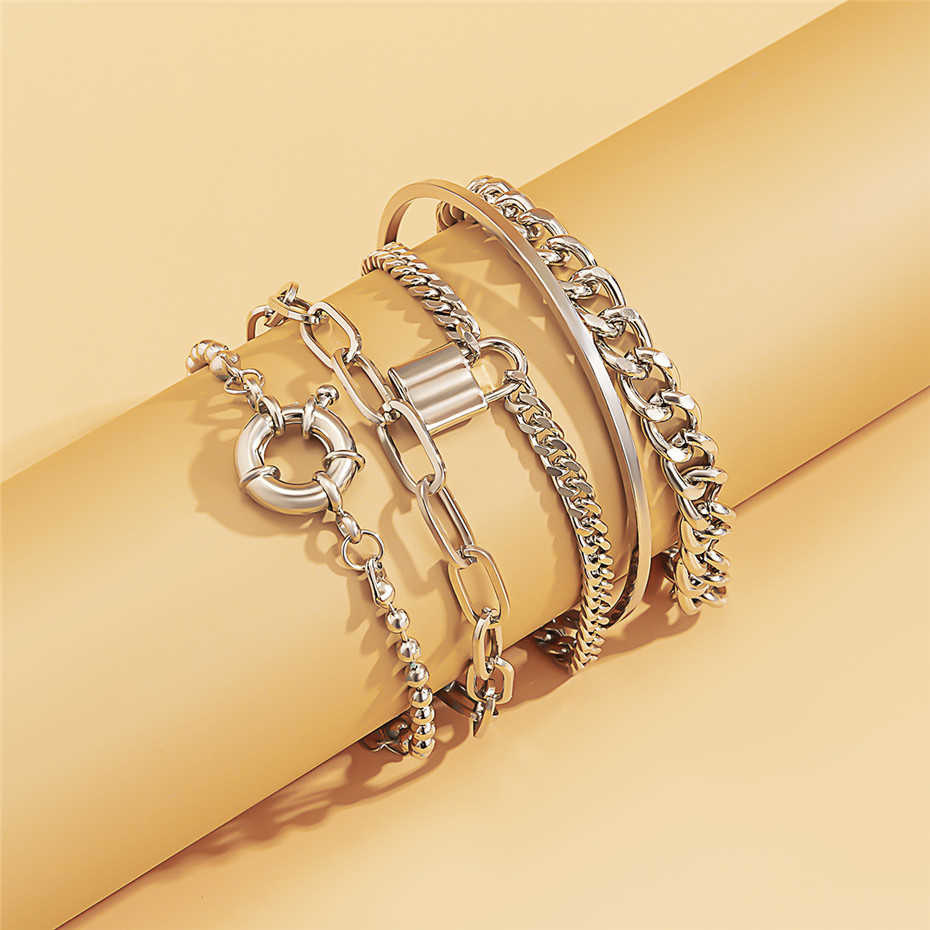 Wholesale Fashion 4pcs/Set Women Chunky Chain Bracelets Set