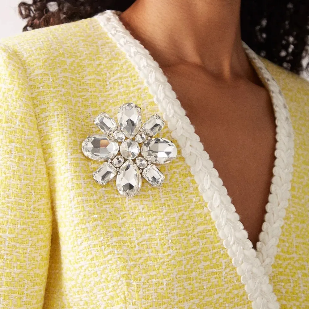 Women Exaggerated Party Gemstone Crystal Flower Brooch
