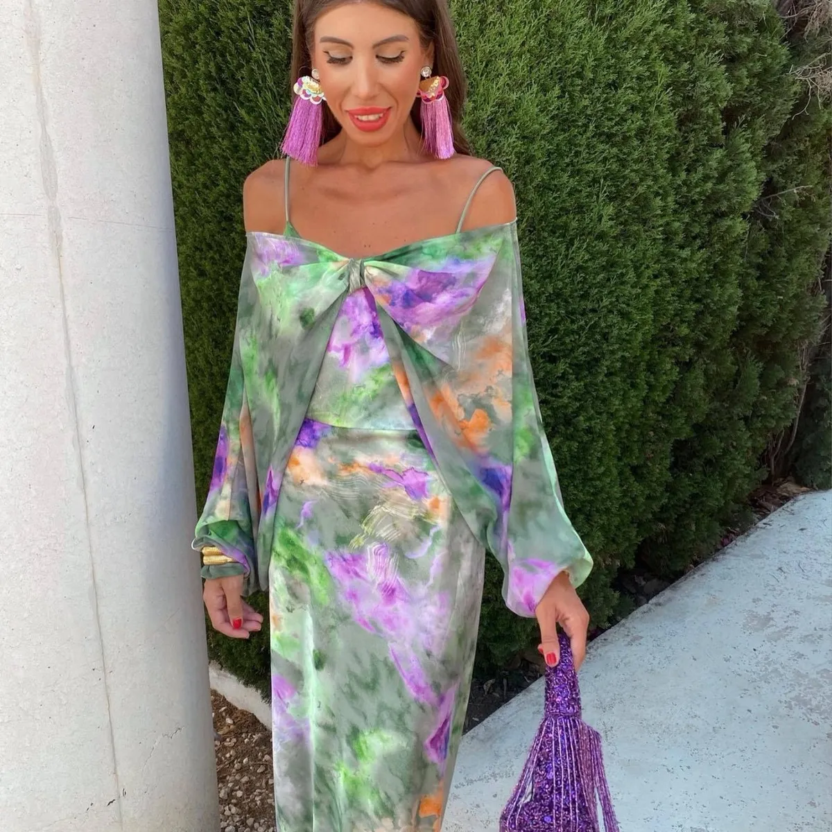 Women Fashion Sexy Tie-Dye Print Sling Dress
