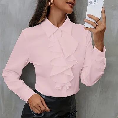 Women Fashion Loose Ruffle Long Sleeve Chiffon Blouse