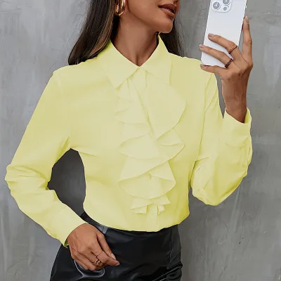 Women Fashion Loose Ruffle Long Sleeve Chiffon Blouse