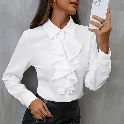 Women Fashion Loose Ruffle Long Sleeve Chiffon Blouse
