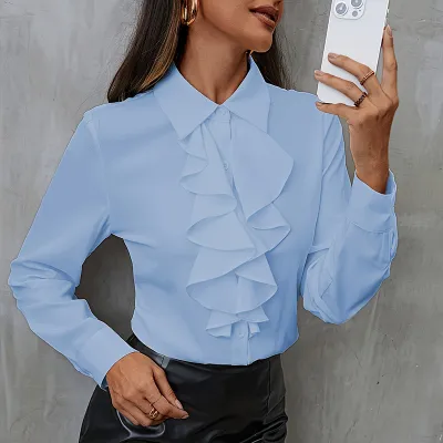 Women Fashion Loose Ruffle Long Sleeve Chiffon Blouse