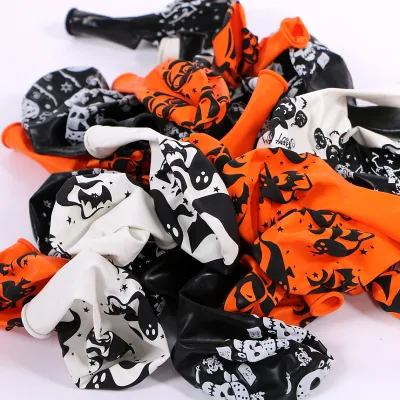 12 Inch Thick Halloween Party Latex Printed Balloon Five-Sided Printing Skull 100Pcs-Bag