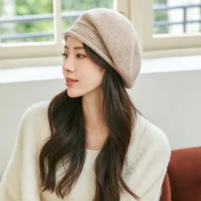 Autumn Winter Women Fashion Solid Color Warm Knitted Wool Beret