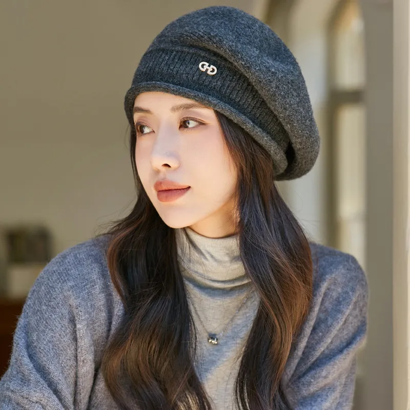 Autumn Winter Women Fashion Solid Color Warm Knitted Wool Beret