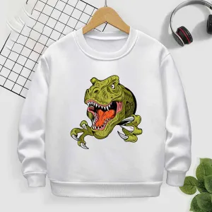 Kids Toddler Boys Girls Winter Casual Cute Dinosaur Print Fleece Long Sleeve Sweatshirts