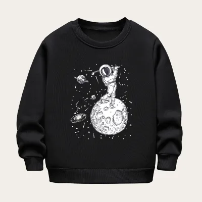 Kids Toddler Boys Girls Winter Casual Cute Spaceman Print Fleece Luminous Long Sleeve Sweatshirts