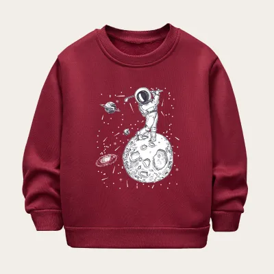 Kids Toddler Boys Girls Winter Casual Cute Spaceman Print Fleece Luminous Long Sleeve Sweatshirts