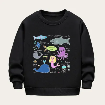 Kids Toddler Boys Girls Winter Casual Cute Cartoon Print Fleece Luminous Long Sleeve Sweatshirts