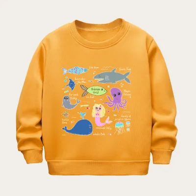 Kids Toddler Boys Girls Winter Casual Cute Cartoon Print Fleece Luminous Long Sleeve Sweatshirts