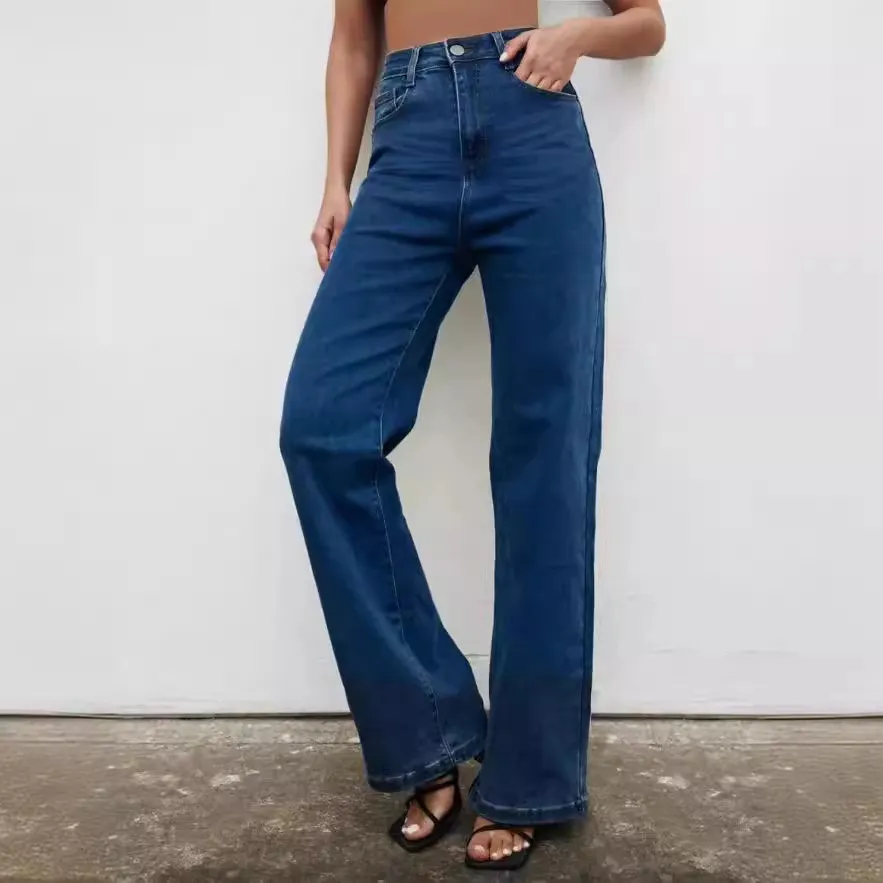 Women Summer High Waist Wide Leg Denim Jeans