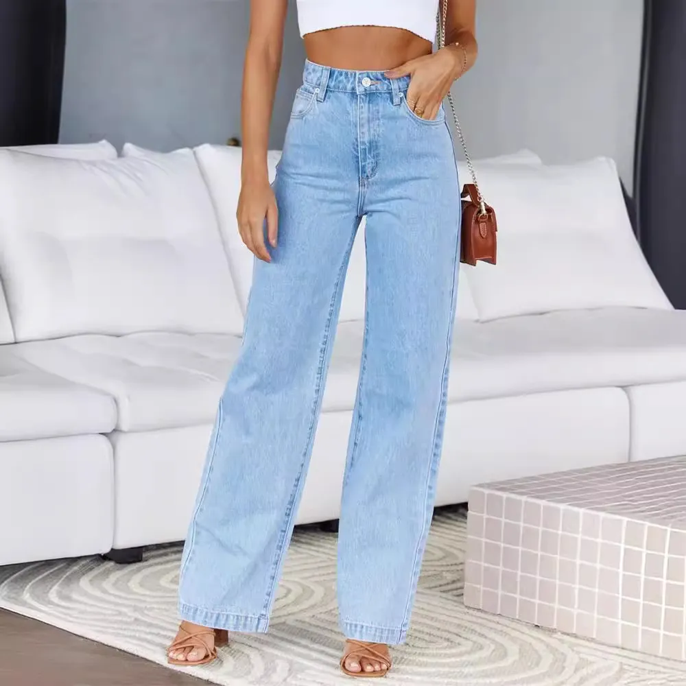 Women Fashion Solid Color Washed Stretch Jeans