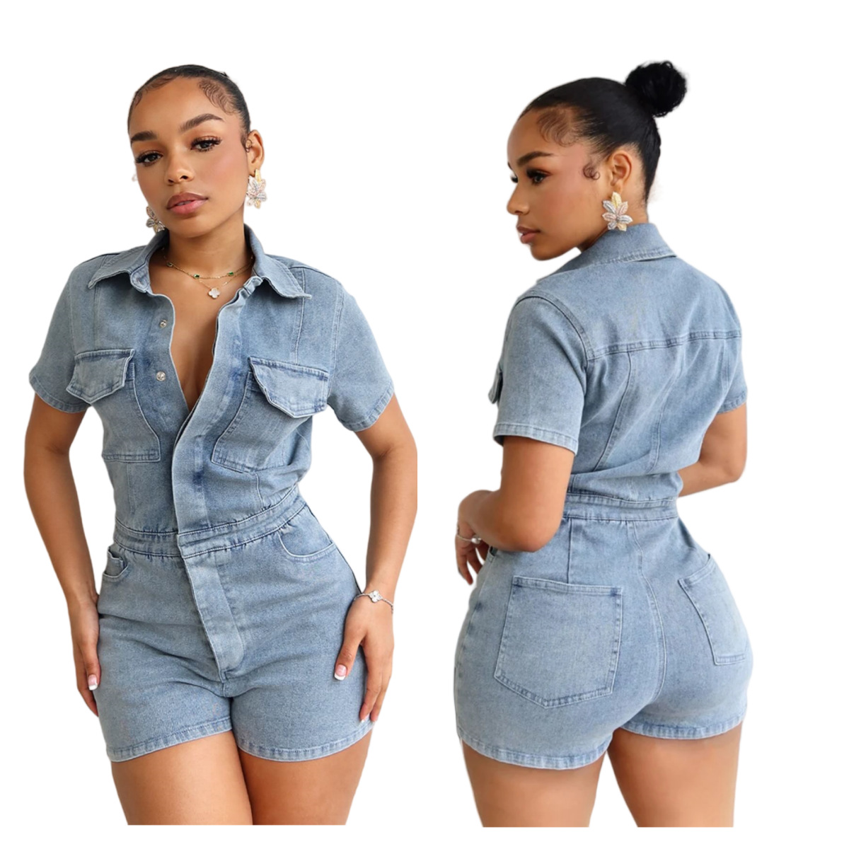 Wholesale Women Fashion Casual Stretch Lapel Short Sleeve