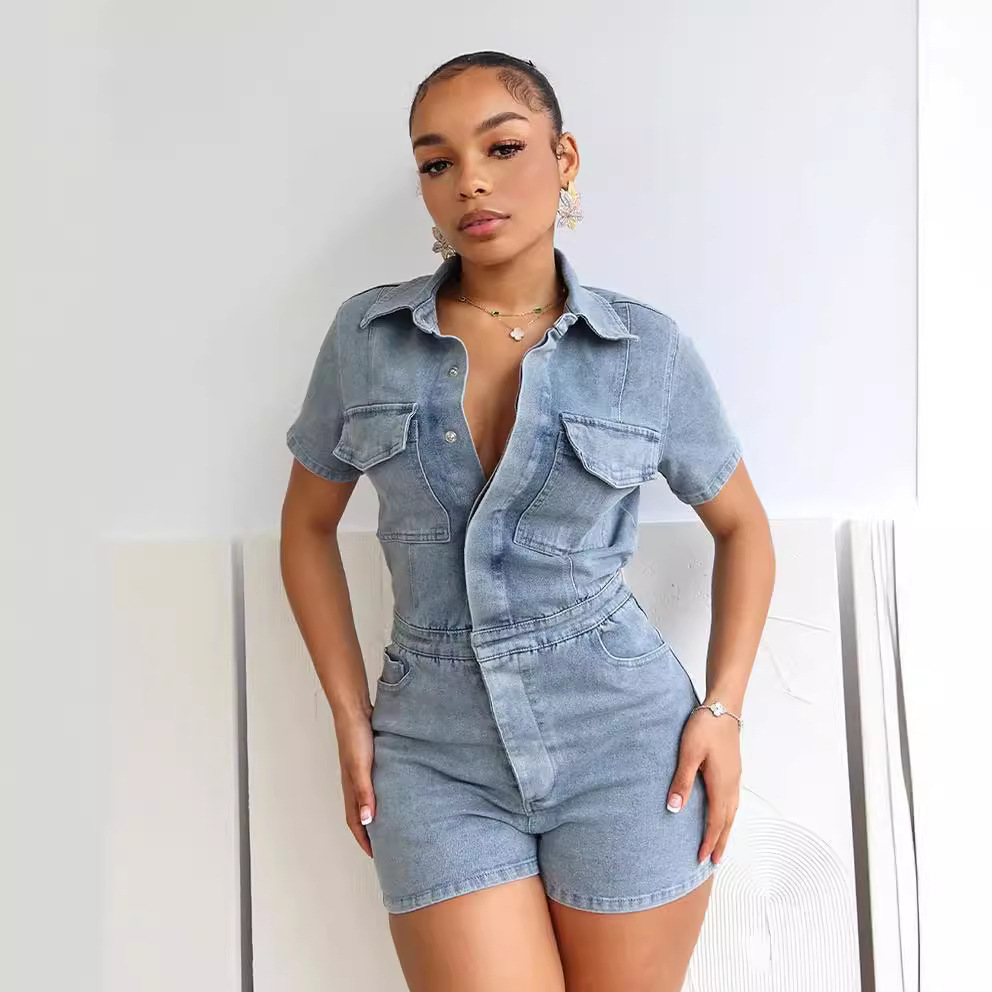 Wholesale Women Fashion Casual Stretch Lapel Short Sleeve
