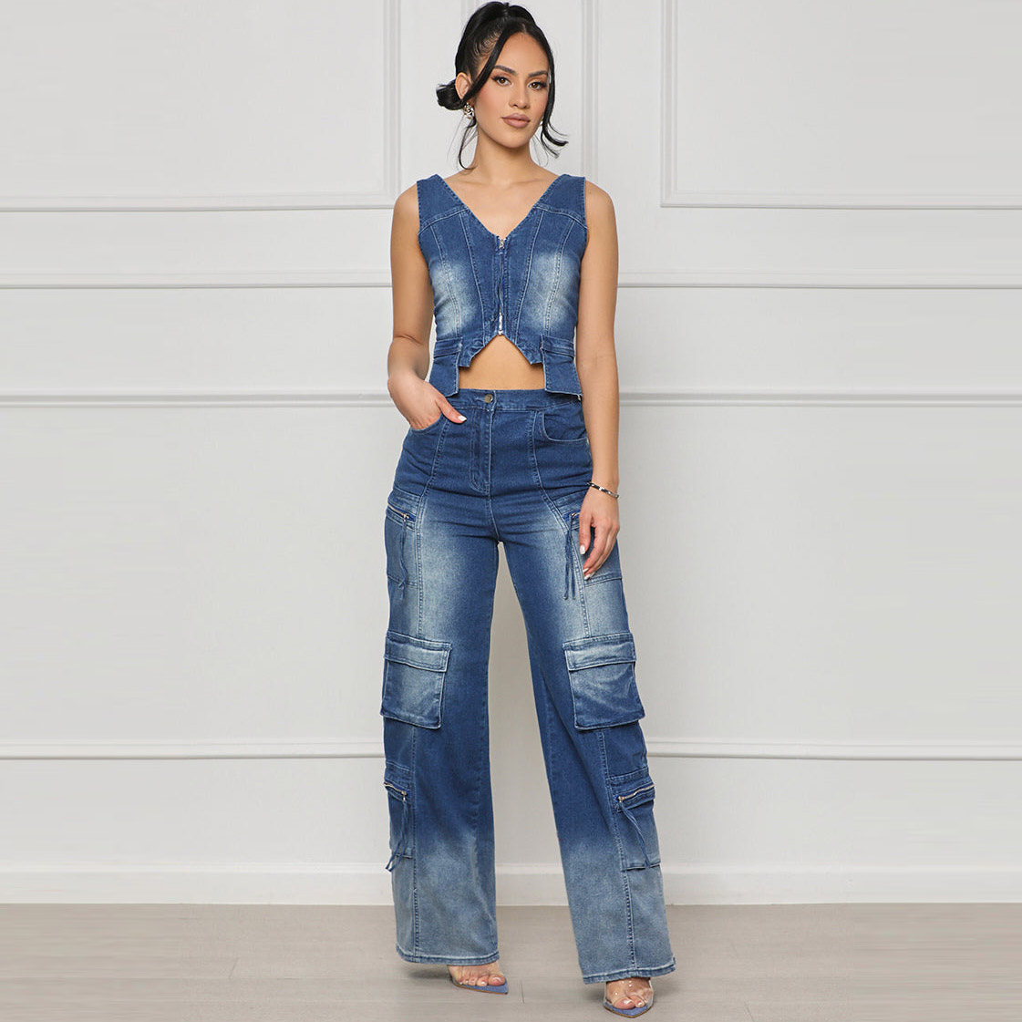 Wholesale Women Fashion Sexy V-Neck Sleeveless Denim Vest