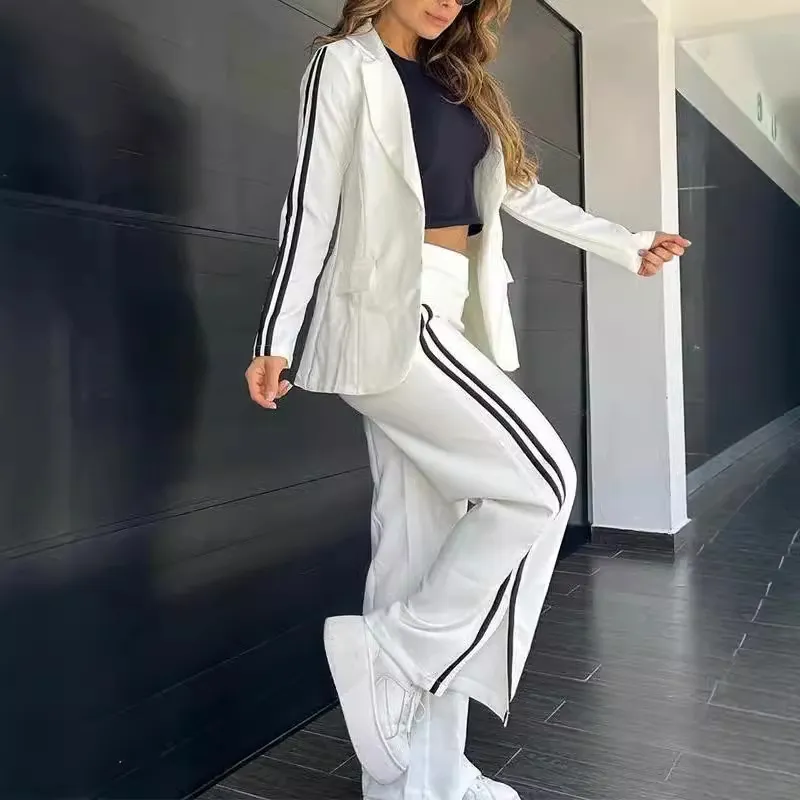 Women Fashion Casual Long Sleeve Lapel Blazer Coat Pants Two-Piece Set