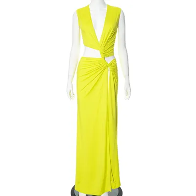 Summer Women Sexy Solid Color Deep V Hollow-Out Split Slim-Fit Maxi Dress