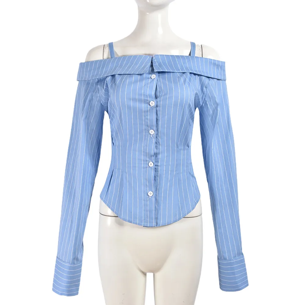 Colorful Stripe Off Shoulder Long Sleeve Blouses Colorful Stripe Off Shoulder Long Sleeve Blouses