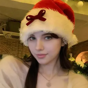 Christmas Plush Warm Bow Decorative Hat