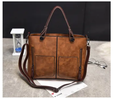 Vintage Large Capacity PU Messenger Handbags with Zipper Closure
