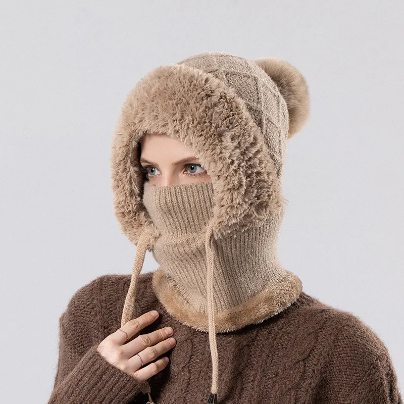 Winter Fleece-Lined Knitted Fluffy Hat with Fur Ball