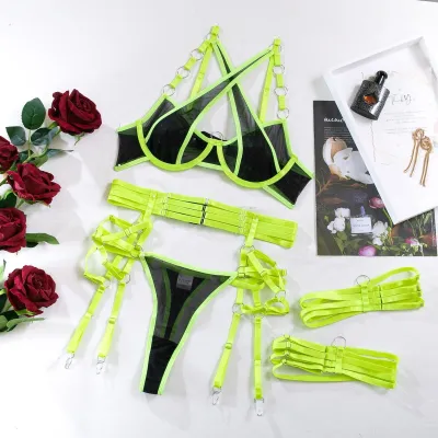 Women Sexy Mesh Lingerie Three-Piece Set