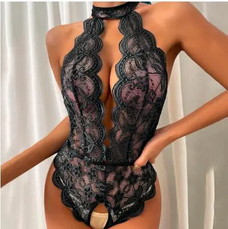 Women Sexy Solid Color Lace Perspective Bra Set