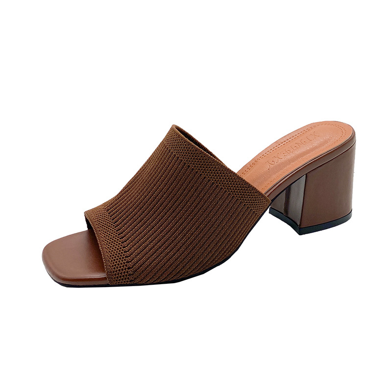 Wholesale Fashion Solid Color Chunky Heel Slippers