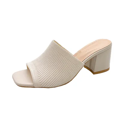 Fashion Solid Color Chunky Heel Slippers Peep Toe Knitting