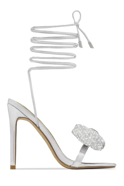 Women Fashion Rhinestone Bow Square Toe High Heel Sandals PU Lining