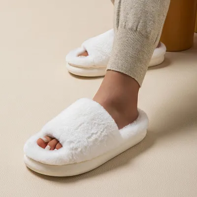 Winter Plush Solid Color Open Toe Slippers