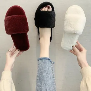 Plus Size Winter Casual Solid Color Plush Slippers