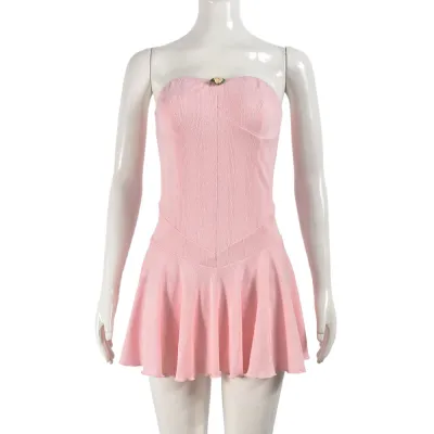 Women Sexy Solid Color Strapless Dress Street Hipster Polyester Spandex