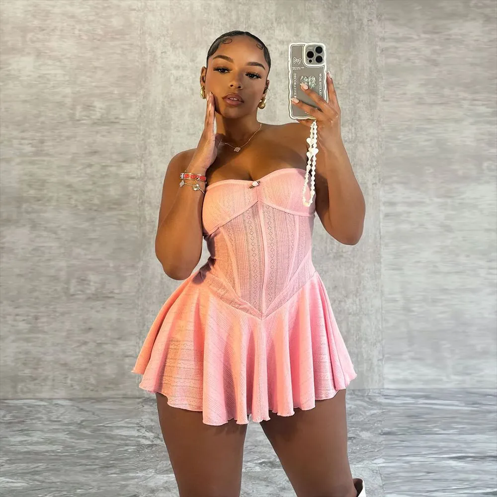 Women Sexy Solid Color Strapless Dress Street Hipster Polyester Spandex