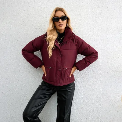 Autumn Winter Women Fashion Solid Color Stand Collar Zipper Coat