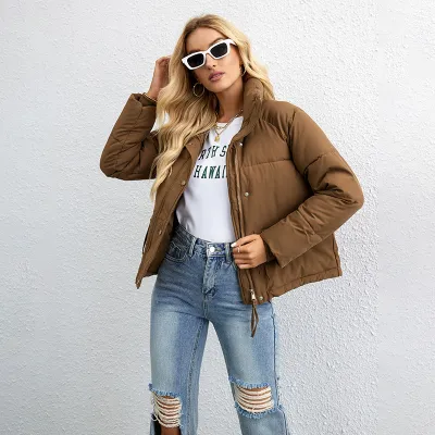 Autumn Winter Women Fashion Solid Color Stand Collar Zipper Coat