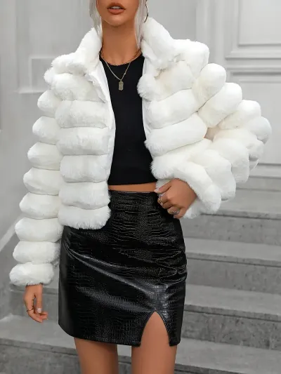 Autumn And Winter Women Fashion Solid Color Imitation Fur Plush Coat