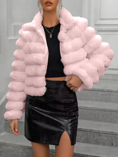 Autumn And Winter Women Fashion Solid Color Imitation Fur Plush Coat