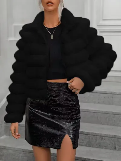 Autumn And Winter Women Fashion Solid Color Imitation Fur Plush Coat
