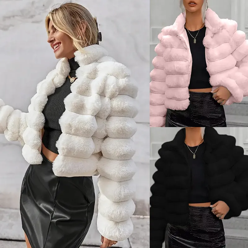 Autumn And Winter Women Fashion Solid Color Imitation Fur Plush Coat