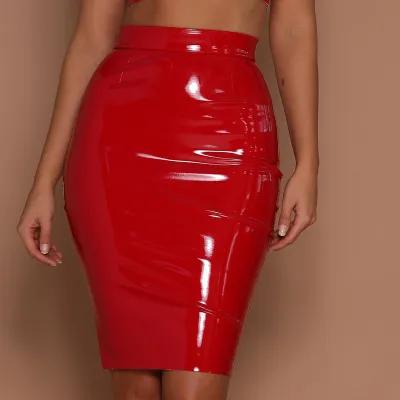 Women Fashion Elegant Solid Color PU Skirt
