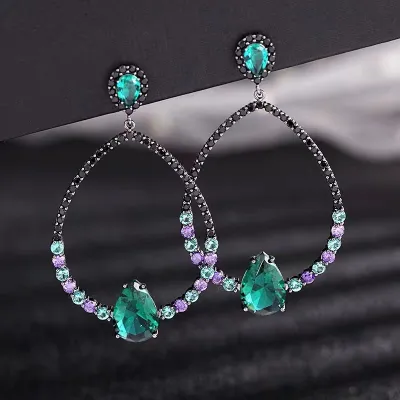 Fashion Water Drop Rhinestone Stud Earrings Sweet Geometric Jewelry