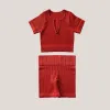 Brick-Red Short Sleeve Shorts