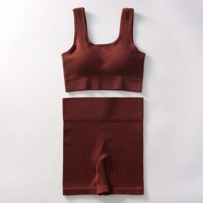 Women Yoga Fashion Solid Color Shorts Sports Two-Piece Set