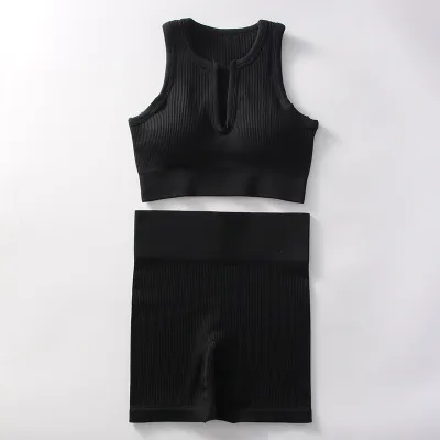 Women Yoga Fashion Solid Color Shorts Sports Two-Piece Set